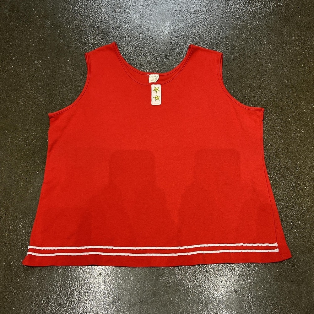 Alley Cat II Tank Top Womens Large Red Sleeveless Embroidered Stars Made USA‎
